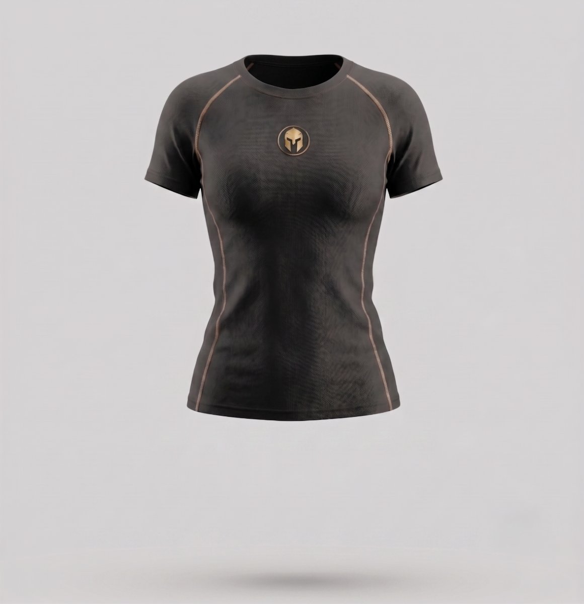 Rashguard AURUM Excellence preta feminina manga curta — logo dourado