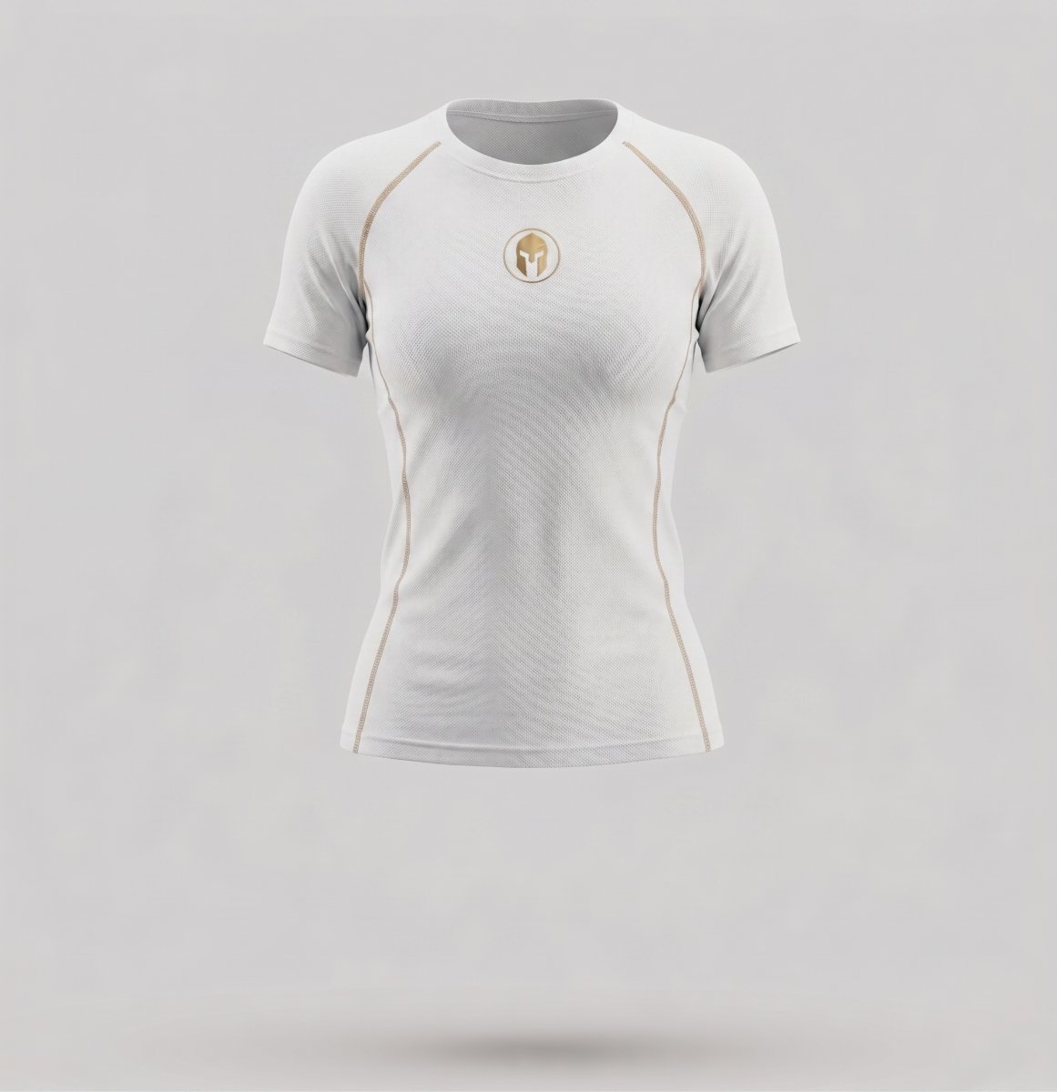 Rashguard AURUM Excellence branca feminina manga curta — logo dourado